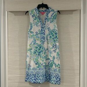 Lily Pulitzer Green and Blue Dress with a Sea Turtle Pattern